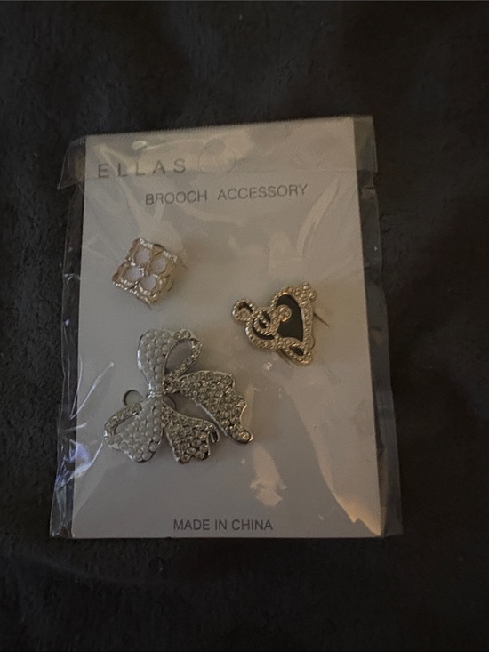 Ella Jewelry - 3 PC - Ella's Silver-Tone Crystal Brooch Set - Silver Accent Pins